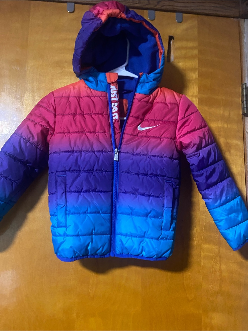 Nike Girls Gradient Hooded Puffer Jacket - Pink Purple Blue